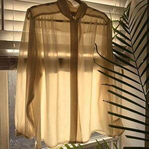 Vintage Cream Sheer Blouse – Romantic Coquette Cottagecore Button Detail Top